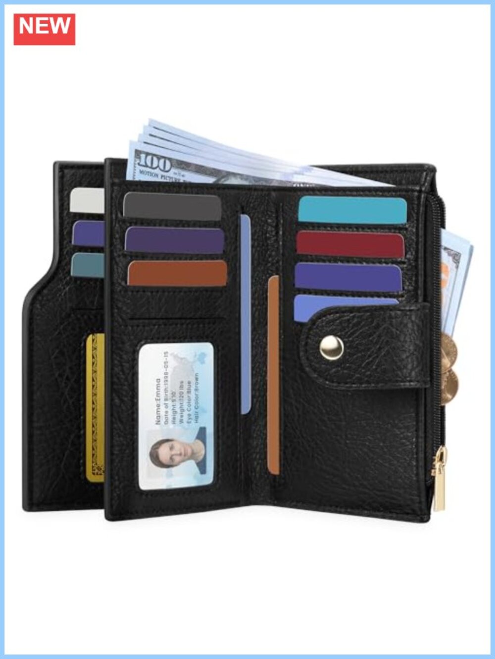 RFID Blocking Faux Leather Bifold Wallet 16 Card Slots